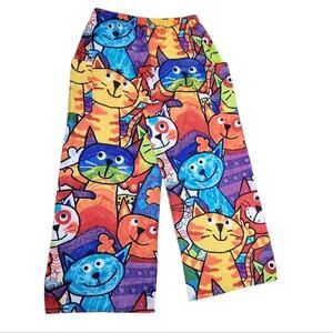 Whimsical Wide-Leg Cat Rainbow Pants Statement Streetwear